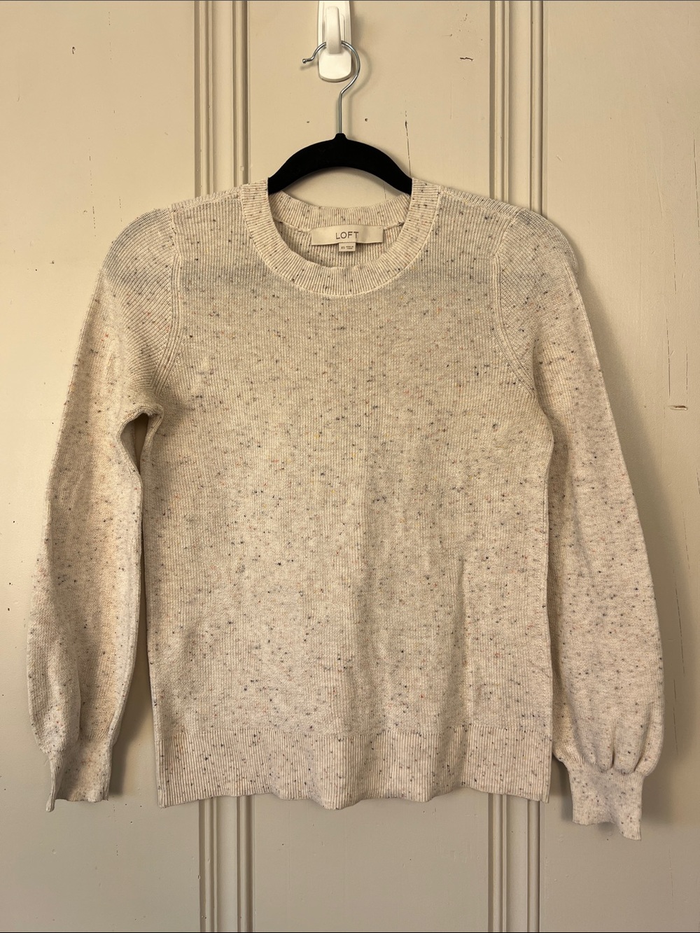 LOFT Speckled Crewneck Sweater XS Oatmeal Neutral Minimalist